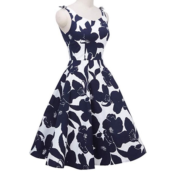 Vintage Inspired Rockabilly Swing Dress, L, navy - Picture 2 of 4